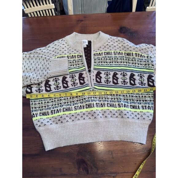 Urban Outfitters Cream Chartreuse Fair Isle Penguin Pullover Sweater Jumper M - Picture 2 of 10